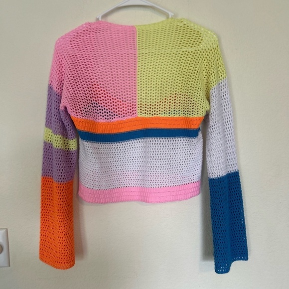 Women Hollow Out Crochet Knit
Sweater Crop Tops Color Blocking Large - Picture 3 of 9